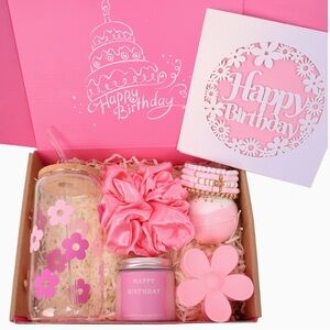 NEW! Happy Birthday Gift Box for Women Rose Scented Spa Items Floral Unique Pink